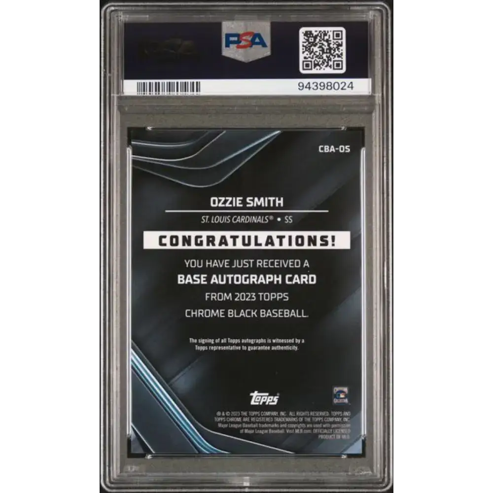 2023 Topps Chrome Black Refractor Orange #CBA-OS Ozzie Smith PSA 10 GEM MINT Auto 6/25 St. Louis Cardinals Baseball