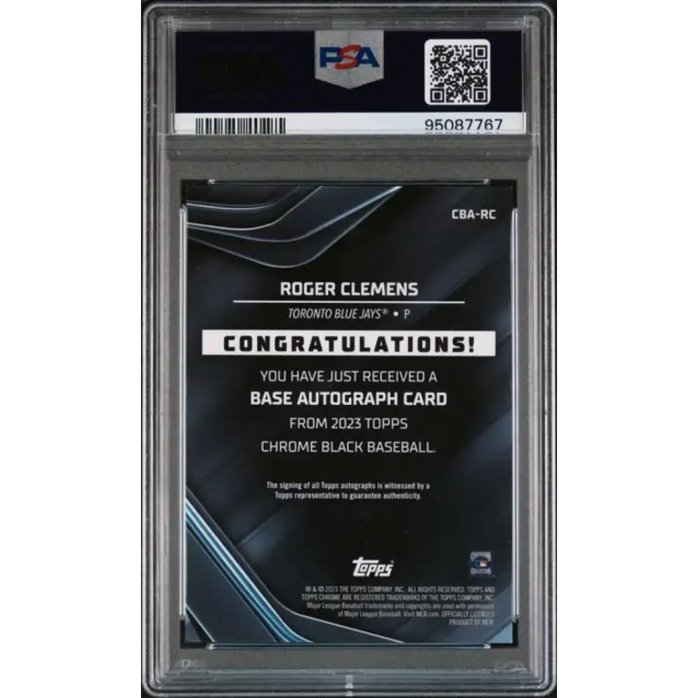 2023 Topps Chrome Black Refractor Orange #CBA-RC Roger Clemens PSA 8 NM-MT Auto 8/25 Toronto Blue Jays Baseball Card