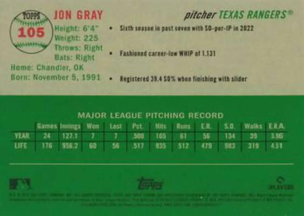 2023 Topps Chrome Platinum Anniversary #105 Jon Gray EX Excellent RC Rookie Texas Rangers Baseball Card - Baseball Card