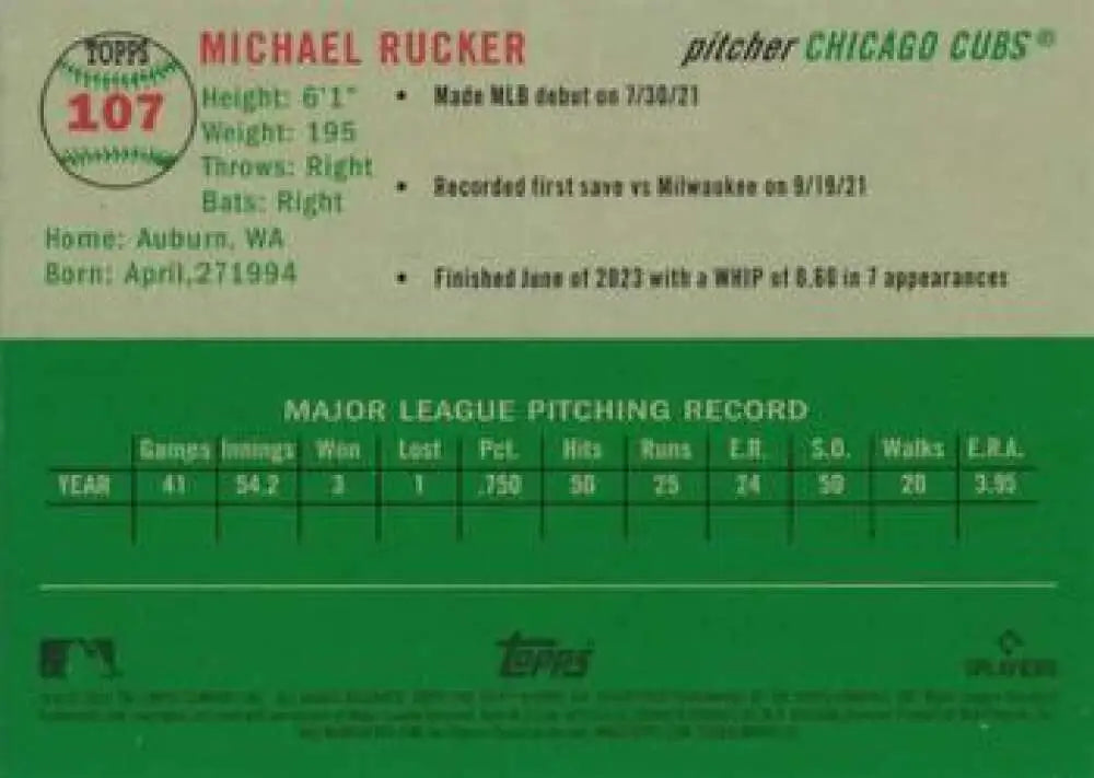 2023 Topps Chrome Platinum Anniversary #107 Michael Rucker EX Excellent RC Rookie Chicago Cubs Baseball Card - Baseball