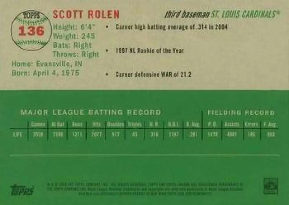 2023 Topps Chrome Platinum Anniversary #136 Scott Rolen EX Excellent St. Louis Cardinals Baseball Card - Baseball Card