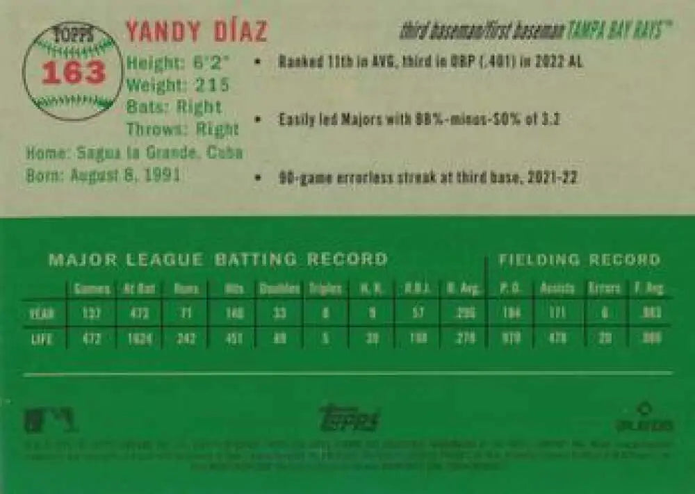 2023 Topps Chrome Platinum Anniversary #163 Yandy Diaz EX Excellent Tampa Bay Rays Baseball Card - Baseball Card Single