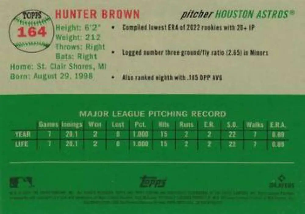 2023 Topps Chrome Platinum Anniversary #164 Hunter Brown EX Excellent RC Rookie Houston Astros Baseball Card - Baseball