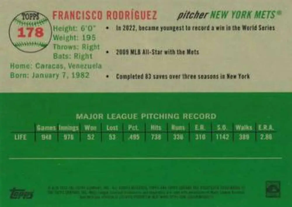 2023 Topps Chrome Platinum Anniversary #178 Francisco Rodriguez EX Excellent New York Mets Baseball Card - Baseball