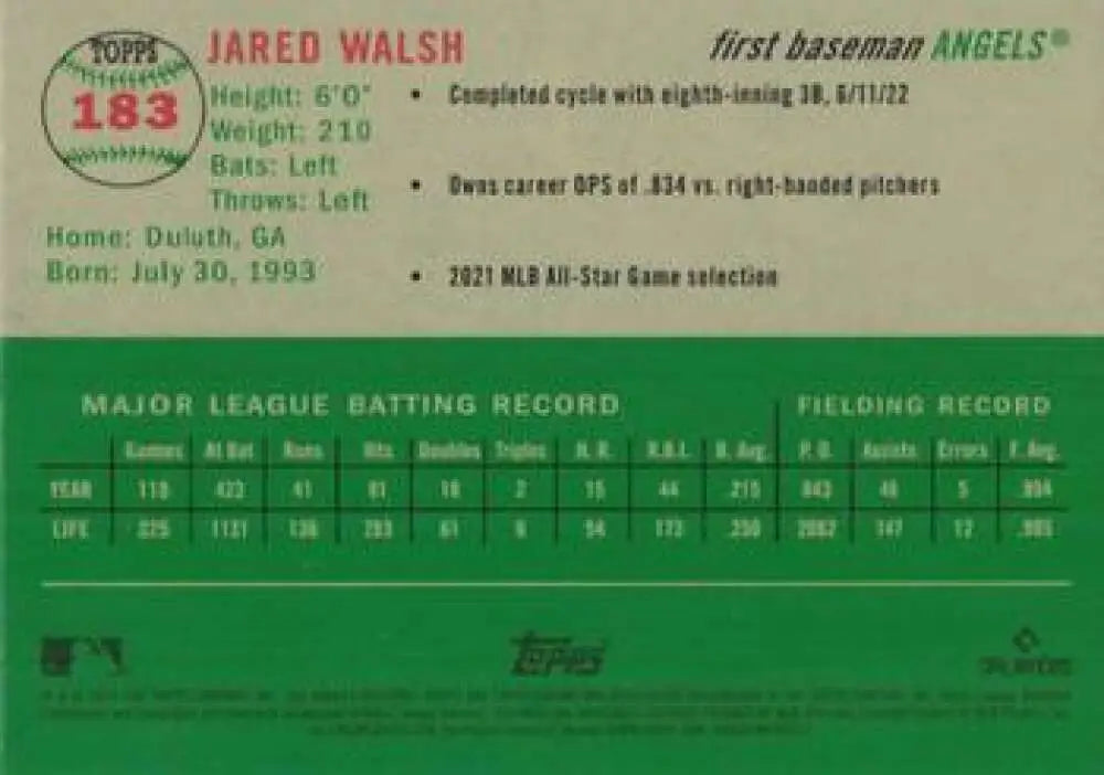 2023 Topps Chrome Platinum Anniversary #183 Jared Walsh EX Excellent Los Angeles Angels Baseball Card - Baseball Card
