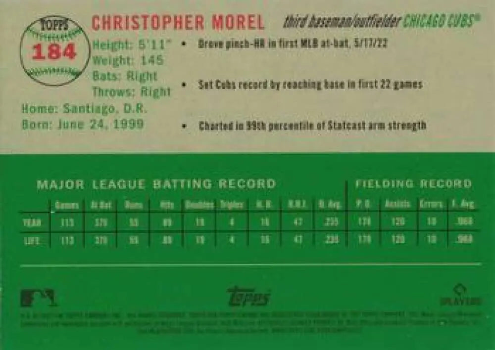 2023 Topps Chrome Platinum Anniversary #184 Christopher Morel EX Excellent RC Rookie Chicago Cubs Baseball Card
