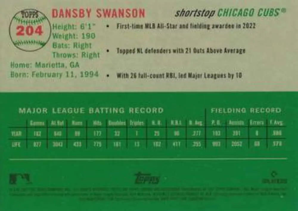 2023 Topps Chrome Platinum Anniversary #204 Dansby Swanson EX Excellent Chicago Cubs Baseball Card - Baseball Card