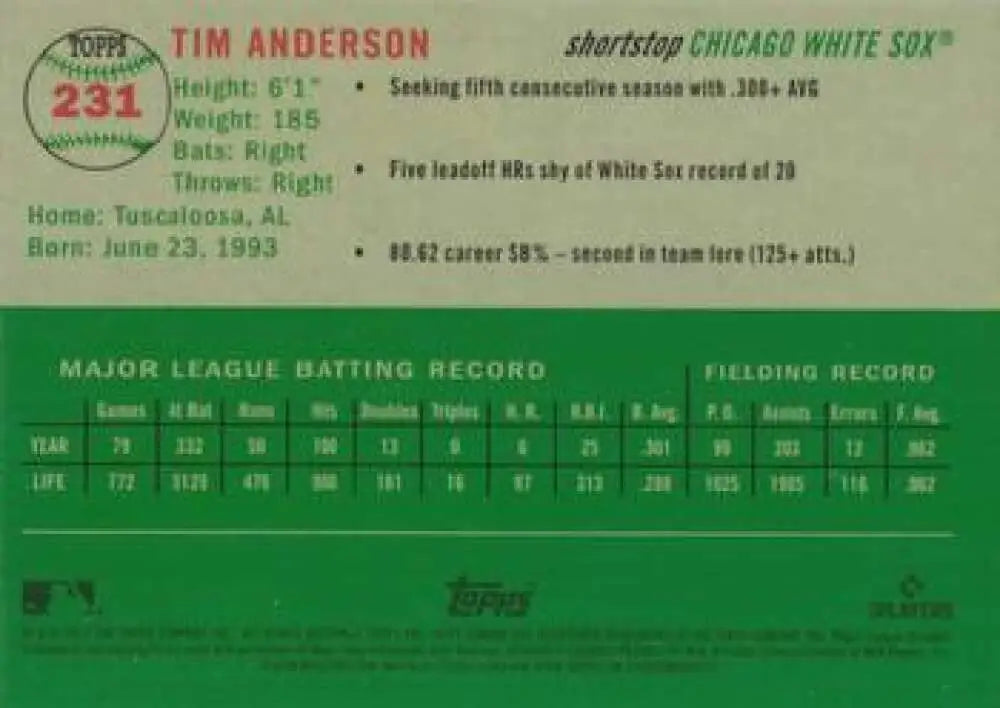 2023 Topps Chrome Platinum Anniversary #231 Tim Anderson EX Excellent Chicago White Sox Baseball Card - Baseball Card