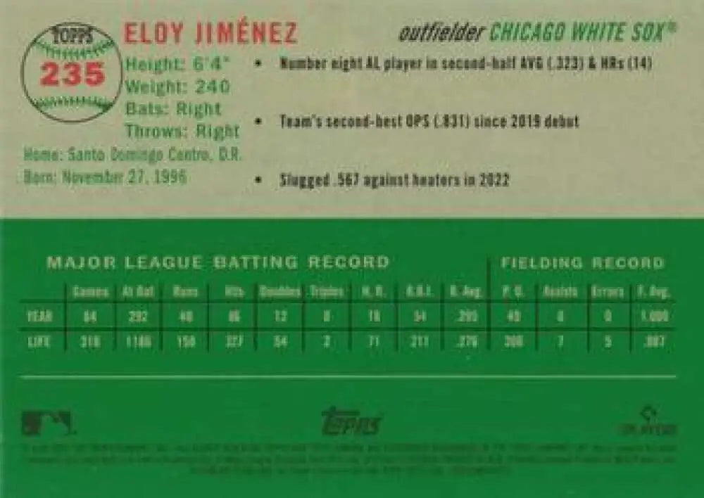 2023 Topps Chrome Platinum Anniversary #235 Eloy Jimenez EX Excellent Chicago White Sox Baseball Card - Baseball Card