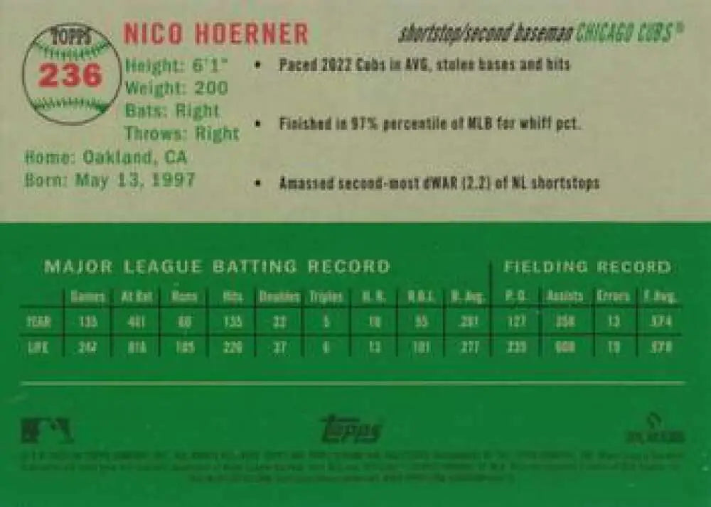2023 Topps Chrome Platinum Anniversary #236 Nico Hoerner EX Excellent Chicago Cubs Baseball Card - Baseball Card Single