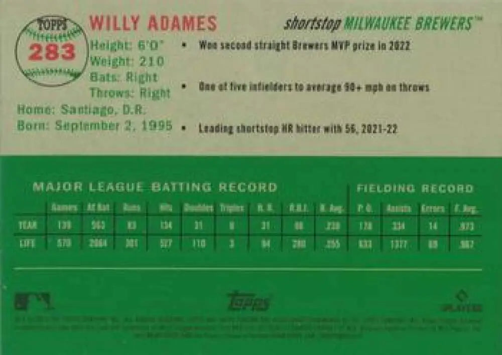 2023 Topps Chrome Platinum Anniversary #283 Willy Adames EX Excellent Milwaukee Brewers Baseball Card - Baseball Card