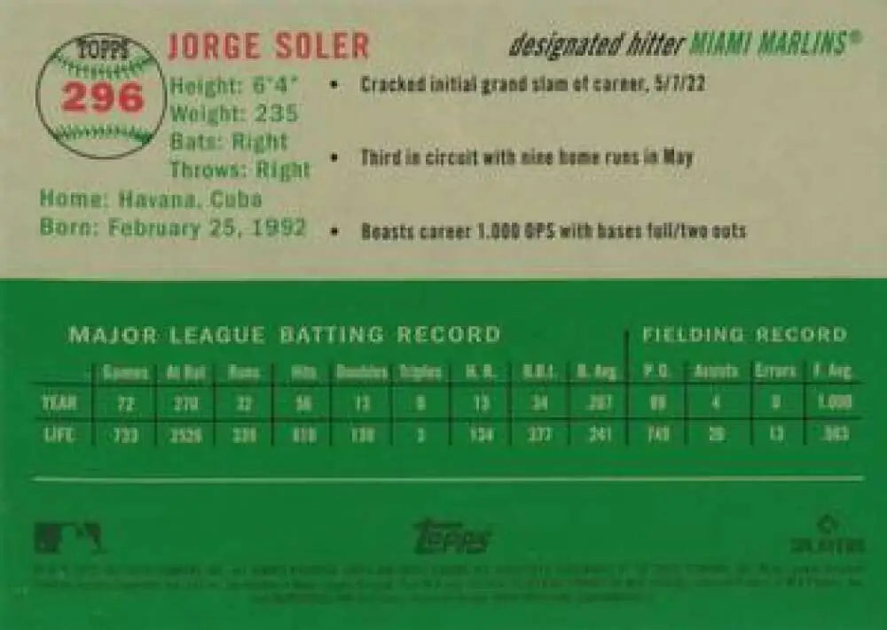 2023 Topps Chrome Platinum Anniversary #296 Jorge Soler EX Excellent Miami Marlins Baseball Card - Baseball Card Single