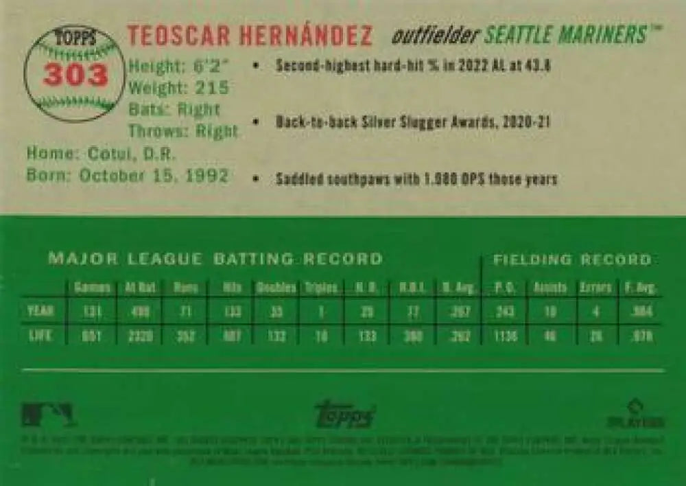 2023 Topps Chrome Platinum Anniversary #303 Teoscar Hernandez EX Excellent Seattle Mariners Baseball Card - Baseball