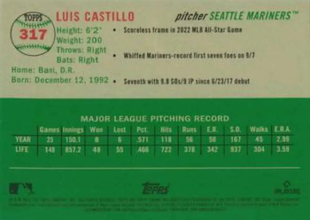 2023 Topps Chrome Platinum Anniversary #317 Luis Castillo EX Excellent Seattle Mariners Baseball Card - Baseball Card