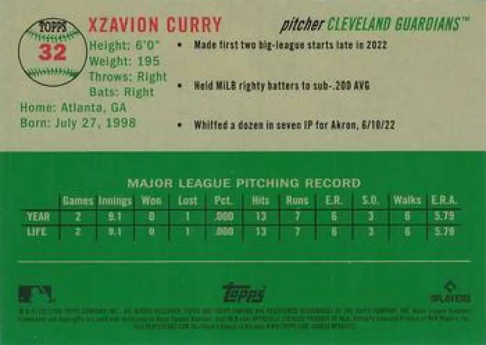 2023 Topps Chrome Platinum Anniversary #32 Xzavion Curry EX Excellent RC Rookie Cleveland Guardians Baseball Card