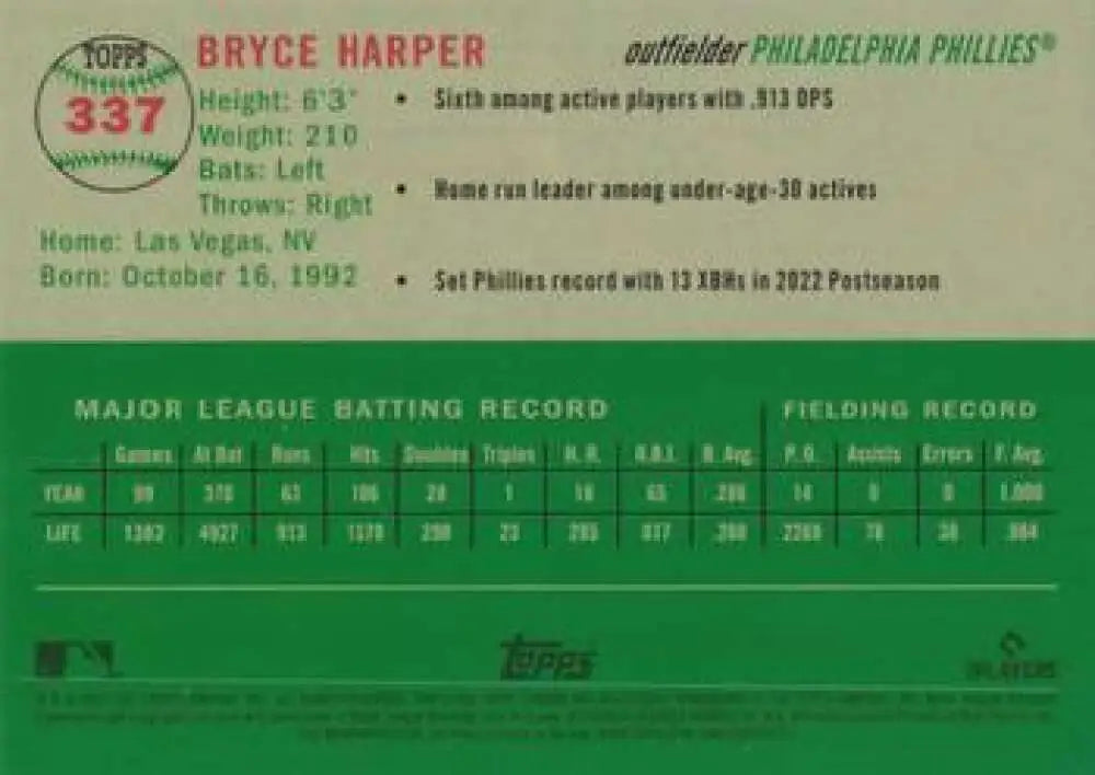2023 Topps Chrome Platinum Anniversary #337 Bryce Harper EX Excellent Philadelphia Phillies Baseball Card - Baseball