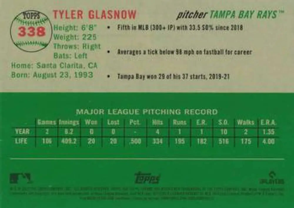 2023 Topps Chrome Platinum Anniversary #338 Tyler Glasnow EX Excellent Tampa Bay Rays Baseball Card - Baseball Card