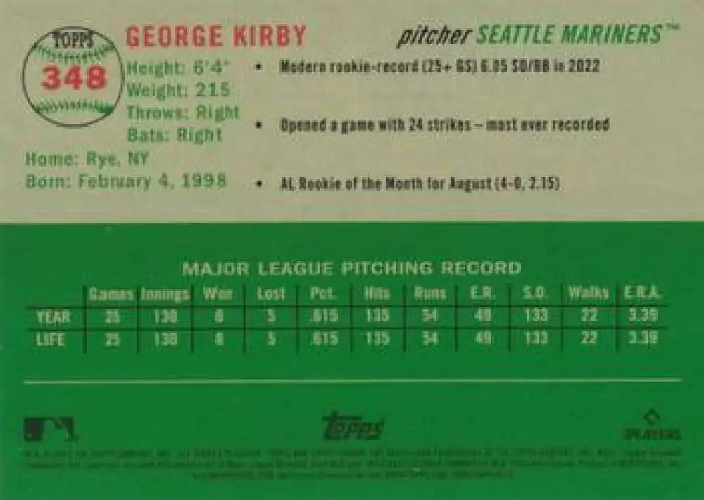 2023 Topps Chrome Platinum Anniversary #348 George Kirby EX Excellent Seattle Mariners Baseball Card - Baseball Card