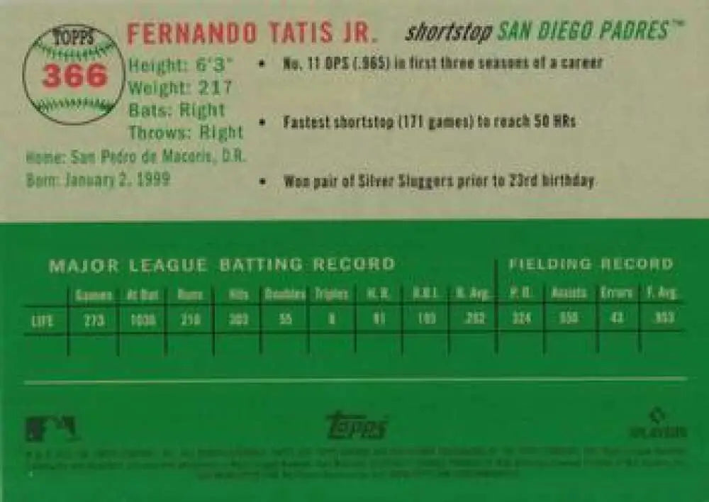 2023 Topps Chrome Platinum Anniversary #366 Fernando Tatis Jr. EX Excellent San Diego Padres Baseball Card - Baseball
