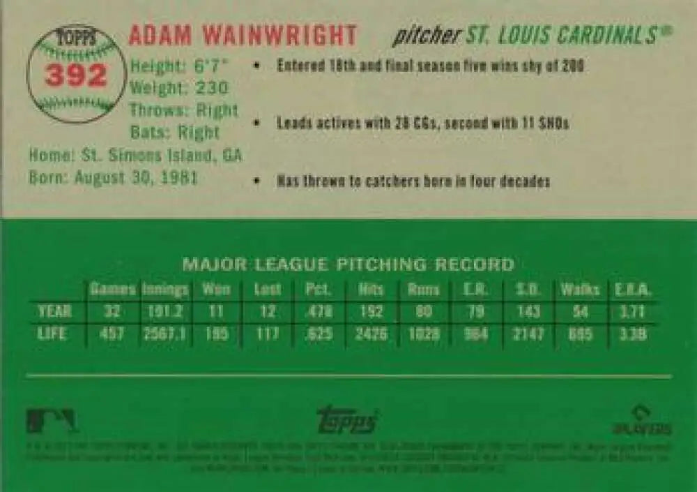 2023 Topps Chrome Platinum Anniversary #392 Adam Wainwright EX Excellent St. Louis Cardinals Baseball Card - Baseball