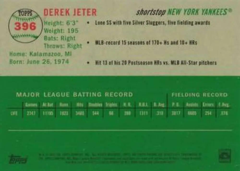 2023 Topps Chrome Platinum Anniversary #396 Derek Jeter EX Excellent New York Yankees Baseball Card - Baseball Card