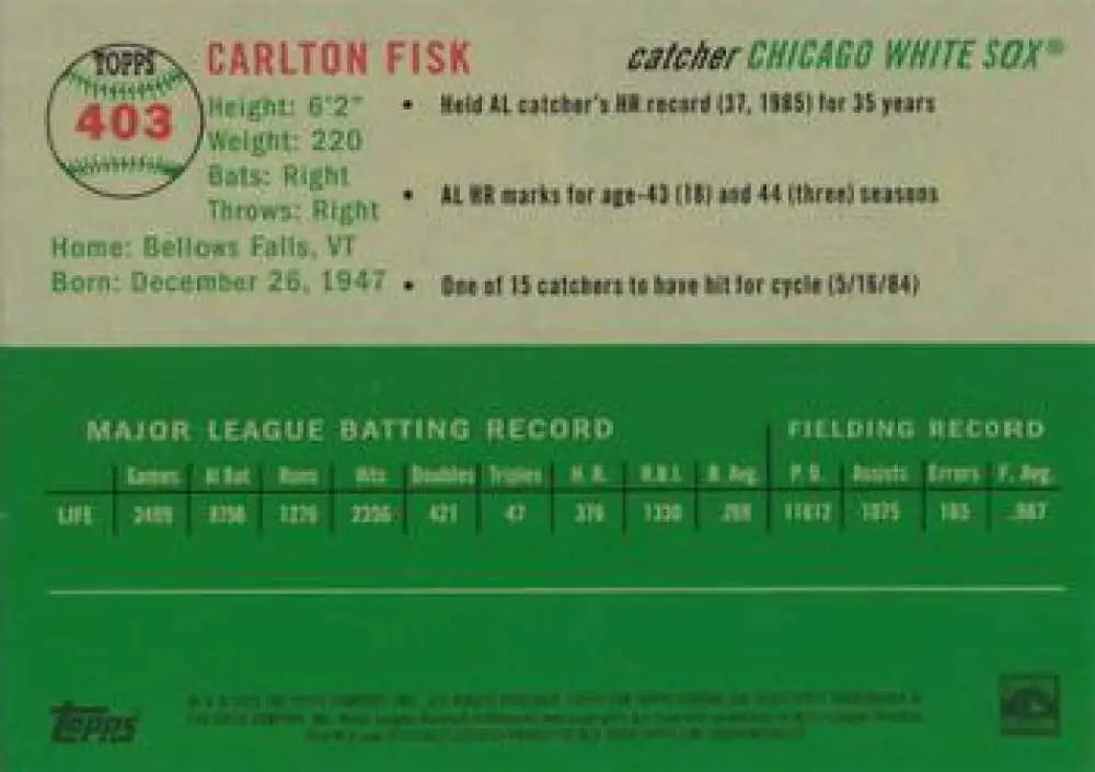 2023 Topps Chrome Platinum Anniversary #403 Carlton Fisk EX Excellent Chicago White Sox Baseball Card - Baseball Card