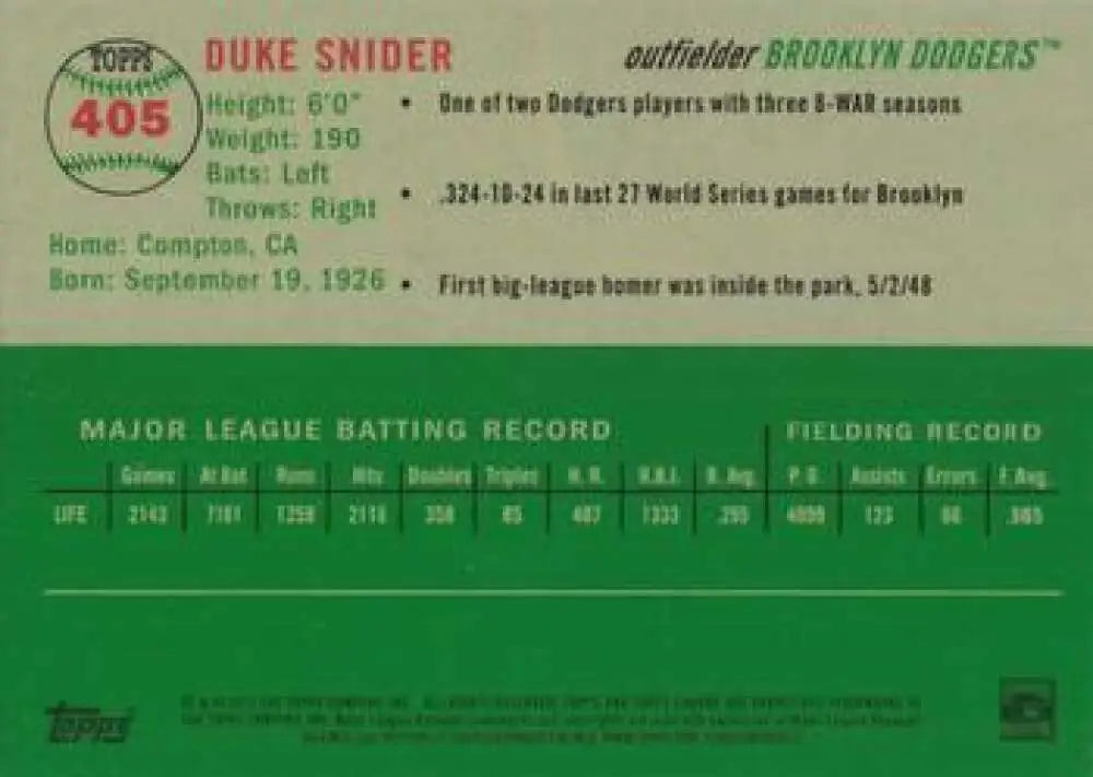 2023 Topps Chrome Platinum Anniversary #405 Duke Snider EX Excellent Brooklyn Dodgers Baseball Card - Baseball Card