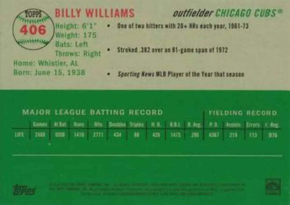 2023 Topps Chrome Platinum Anniversary #406 Billy Williams EX Excellent Chicago Cubs Baseball Card - Baseball Card