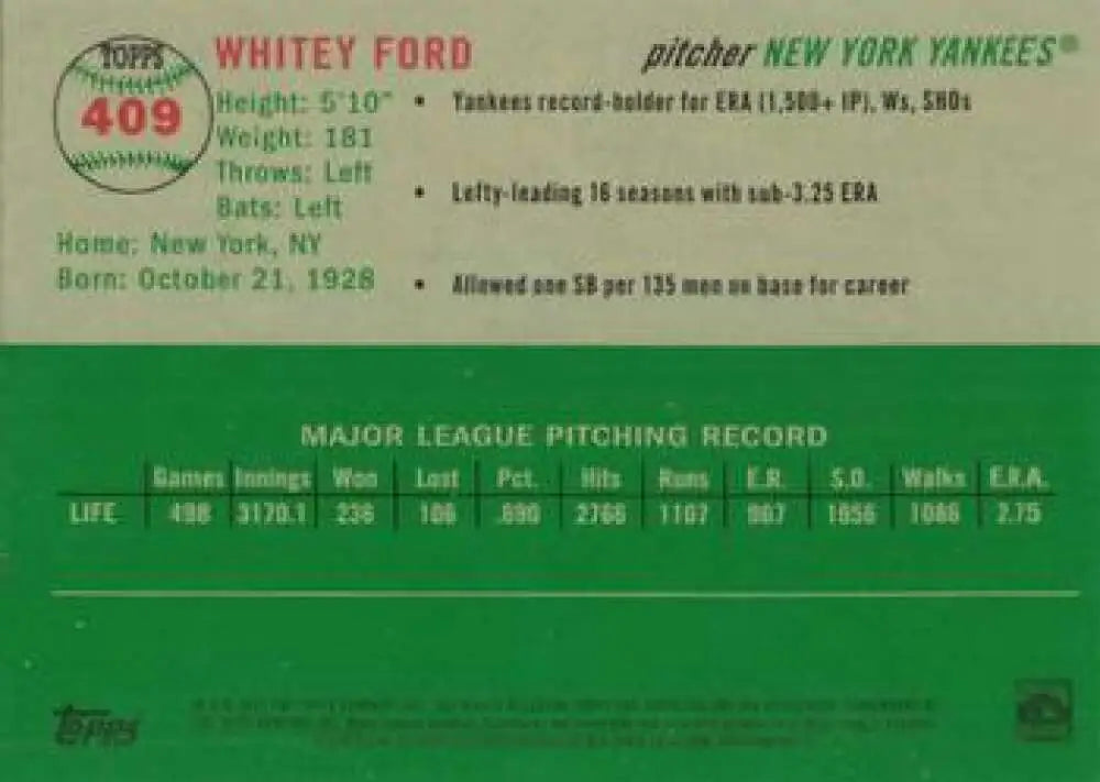 2023 Topps Chrome Platinum Anniversary #409 Whitey Ford EX Excellent New York Yankees Baseball Card - Baseball Card