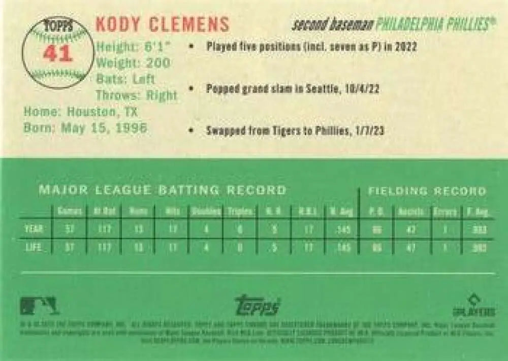 2023 Topps Chrome Platinum Anniversary #41 Kody Clemens EX Excellent RC Rookie Philadelphia Phillies Baseball Card