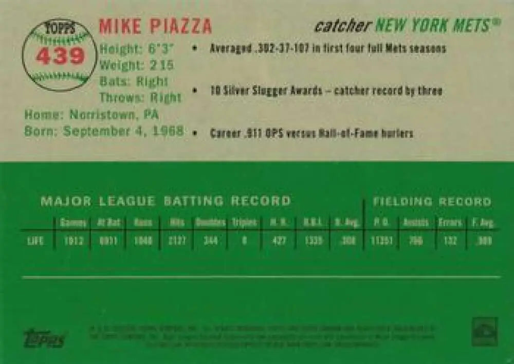 2023 Topps Chrome Platinum Anniversary #439 Mike Piazza EX Excellent New York Mets Baseball Card - Baseball Card Single