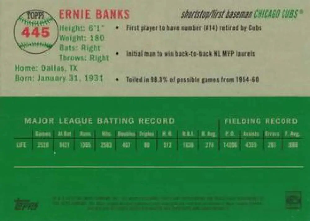 2023 Topps Chrome Platinum Anniversary #445 Ernie Banks EX Excellent Chicago Cubs Baseball Card - Baseball Card Single
