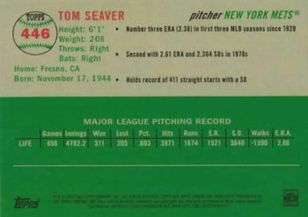 2023 Topps Chrome Platinum Anniversary #446 Tom Seaver EX Excellent New York Mets Baseball Card - Baseball Card Single