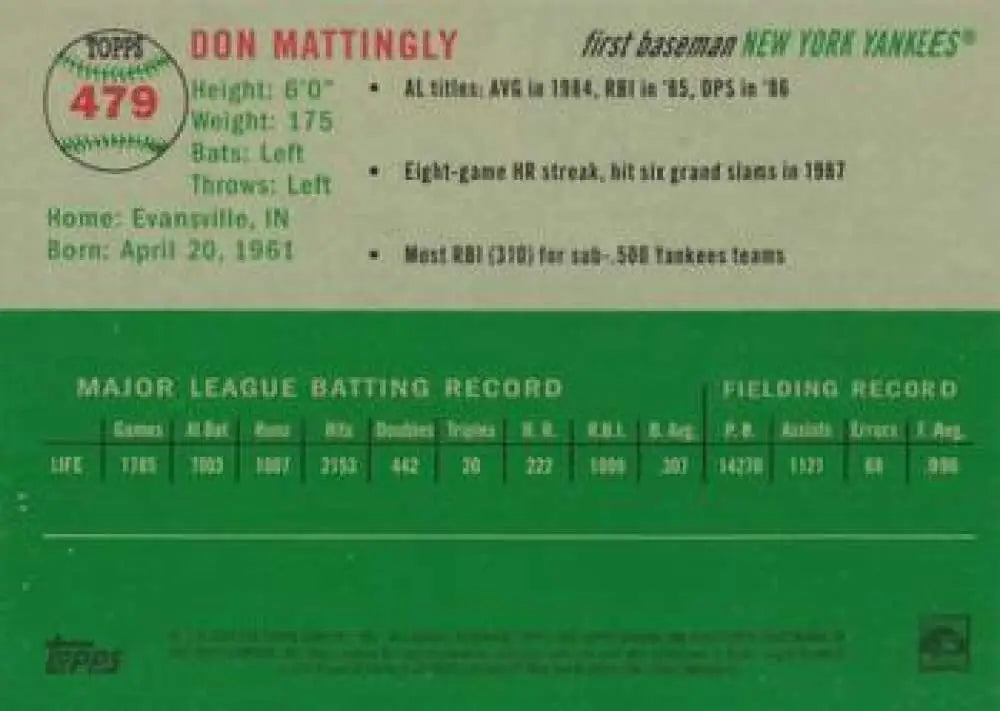 2023 Topps Chrome Platinum Anniversary #479 Don Mattingly EX Excellent New York Yankees Baseball Card - Baseball Card