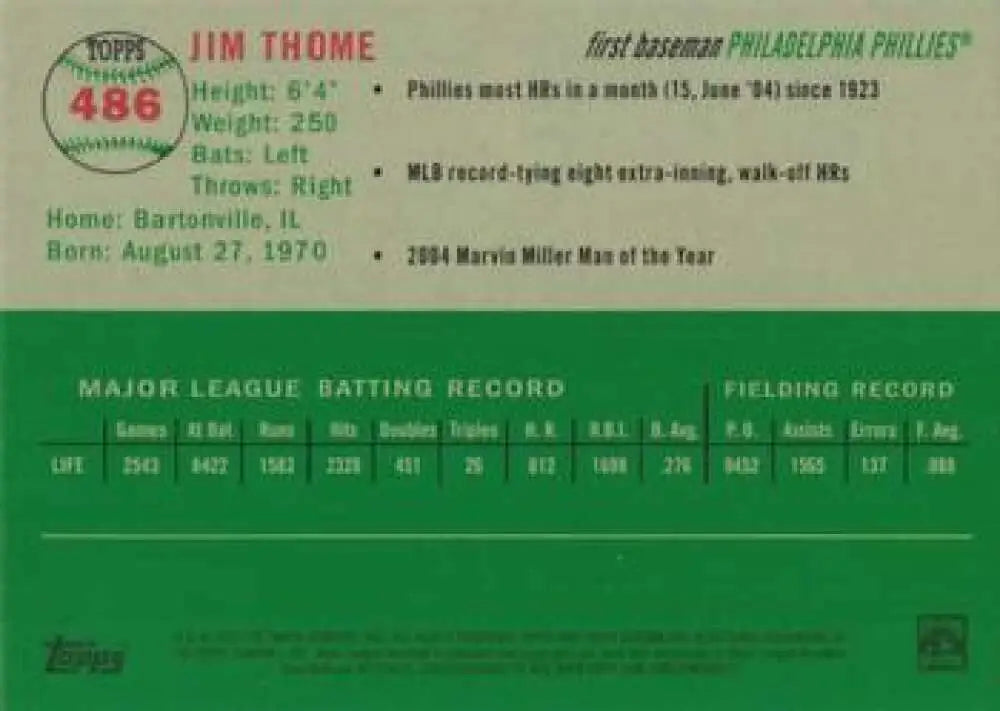 2023 Topps Chrome Platinum Anniversary #486 Jim Thome EX Excellent Philadelphia Phillies Baseball Card - Baseball Card