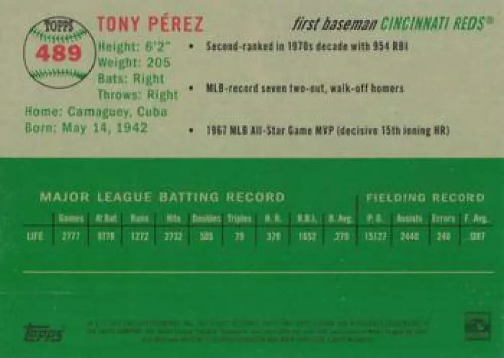2023 Topps Chrome Platinum Anniversary #489 Tony Perez EX Excellent Cincinnati Reds Baseball Card - Baseball Card Single