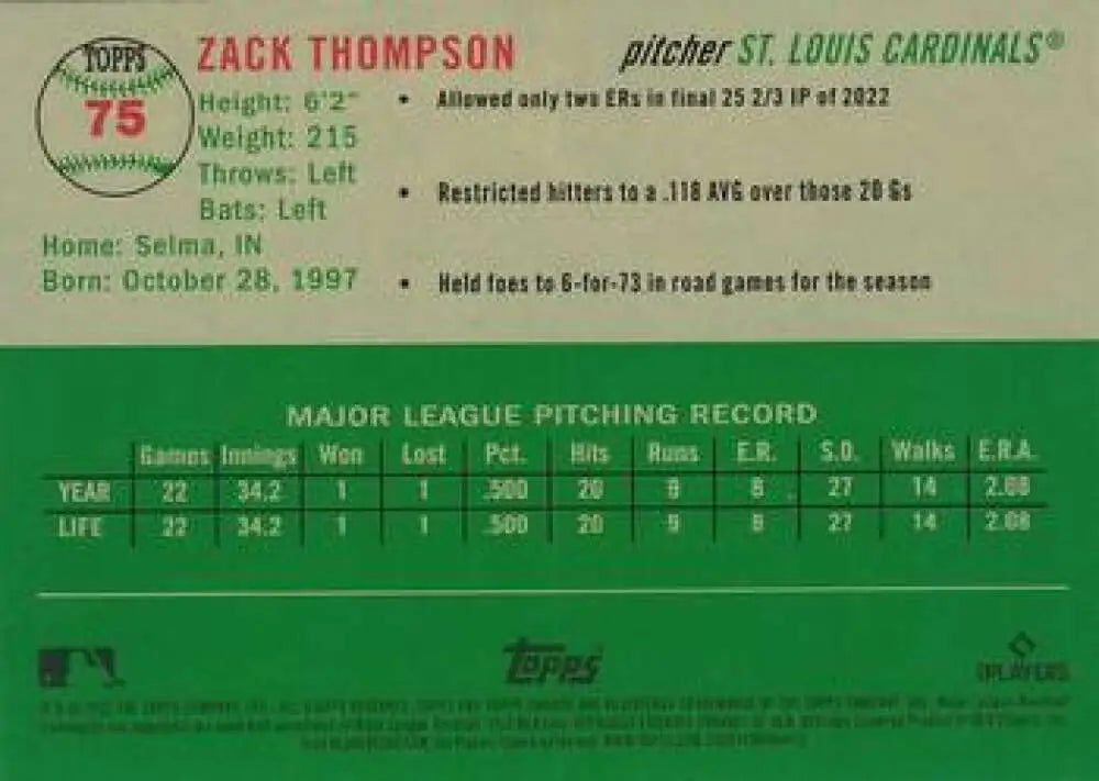 2023 Topps Chrome Platinum Anniversary #75 Zack Thompson EX Excellent RC Rookie St. Louis Cardinals Baseball Card