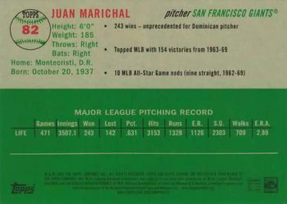 2023 Topps Chrome Platinum Anniversary #82 Juan Marichal EX Excellent San Francisco Giants Baseball Card - Baseball