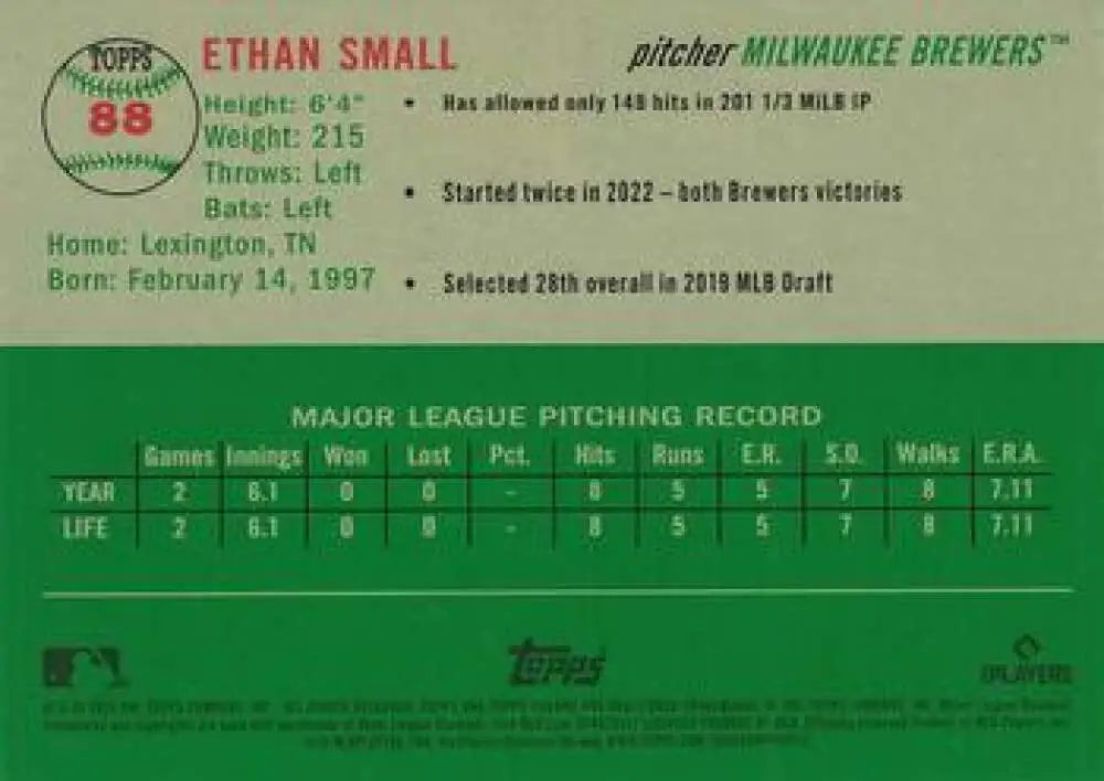2023 Topps Chrome Platinum Anniversary #88 Ethan Small EX Excellent RC Rookie Milwaukee Brewers Baseball Card