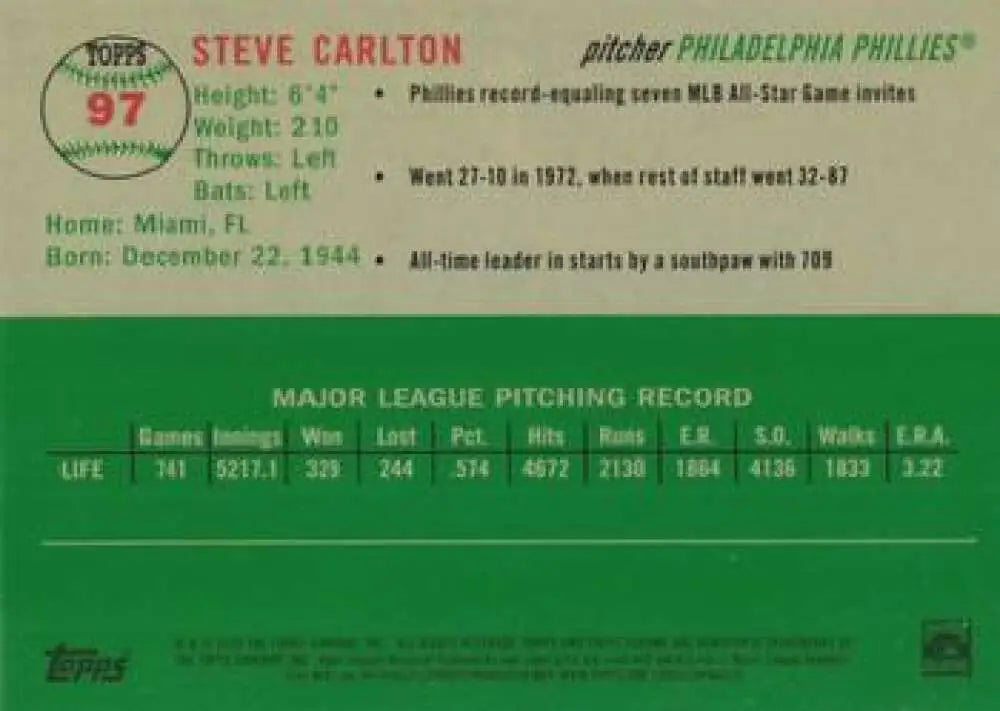 2023 Topps Chrome Platinum Anniversary #97 Steve Carlton EX Excellent Philadelphia Phillies Baseball Card - Baseball