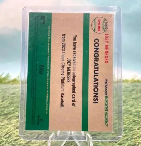 Joey Meneses autographed baseball card from 2023 Topps Chrome Platinum Anniversary