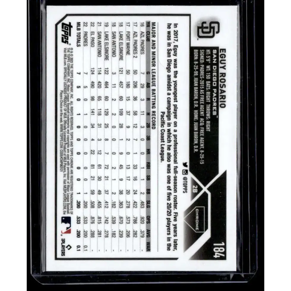 2023 Topps Chrome Refractor Pink #184 Eguy Rosario NM-MT RC Rookie San Diego Padres Baseball Card - Baseball Card Single