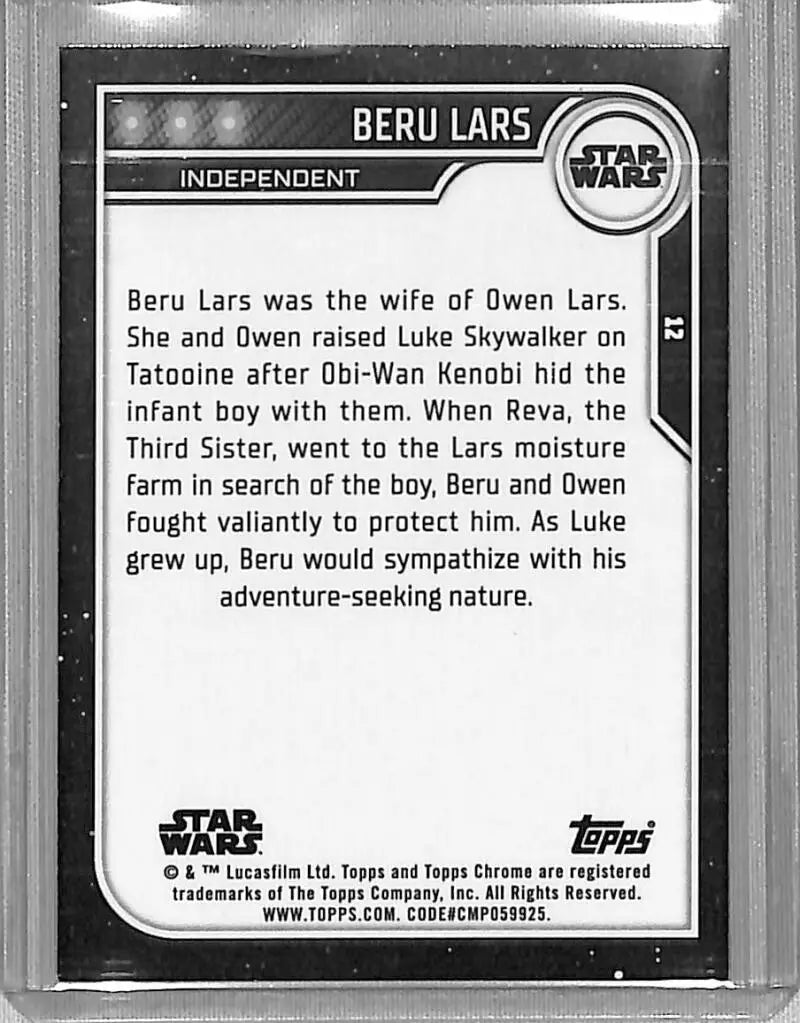 2023 Topps Chrome Star Wars #12 Bonnie Piesse as Beru Lars NM-MT NonSport Card - Star Wars Card Single