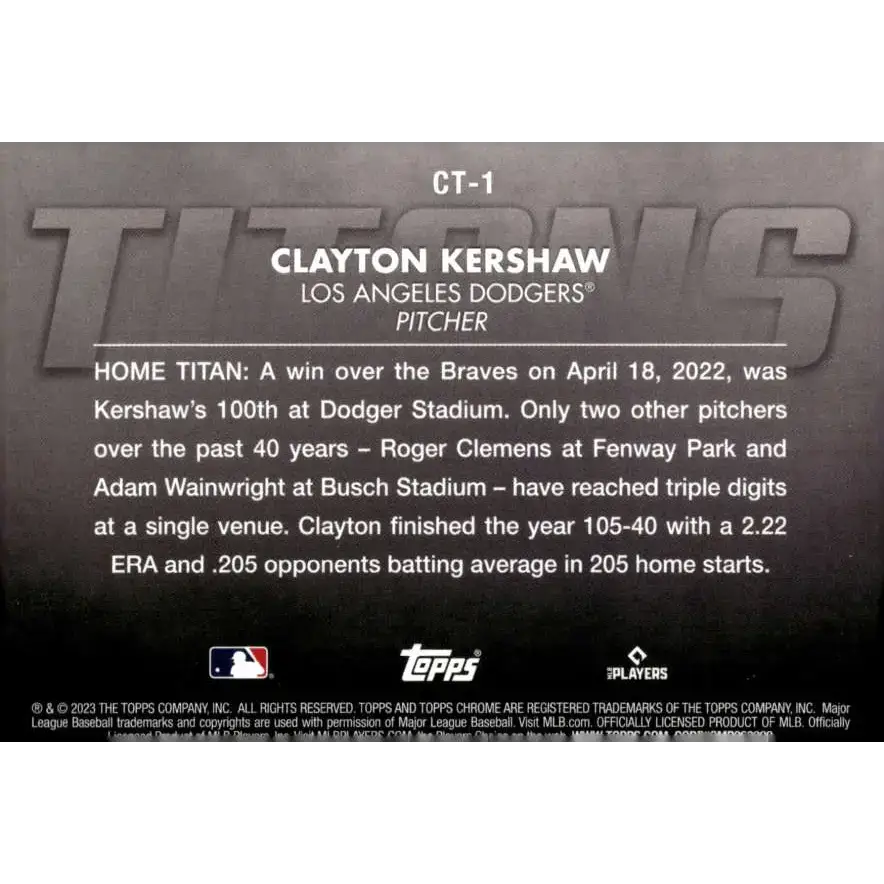 2023 Topps Chrome Titans Refractor #CT-1 Clayton Kershaw NM-MT Los Angeles Dodgers Baseball Card - Baseball Card Single