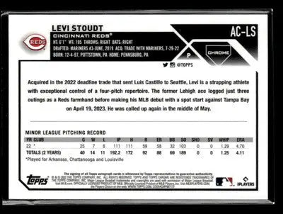 2023 Topps Chrome Update #AC-LS Levi Stoudt Autographs - Baseball Card Single