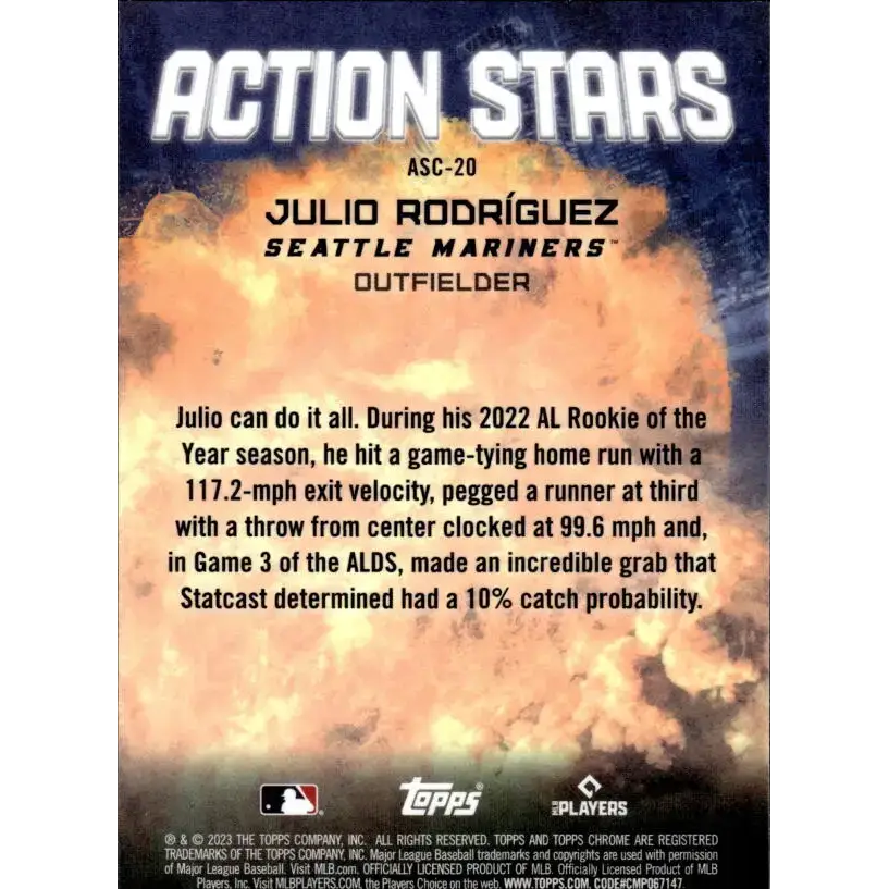2023 Topps Chrome Update Action Stars Refractor #ASC-20 Julio Rodriguez NM-MT Seattle Mariners Baseball Card - Baseball