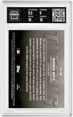 Graded Topps Chrome Update Mookie Betts trading card in Titan Baseball Arena Club 9.5