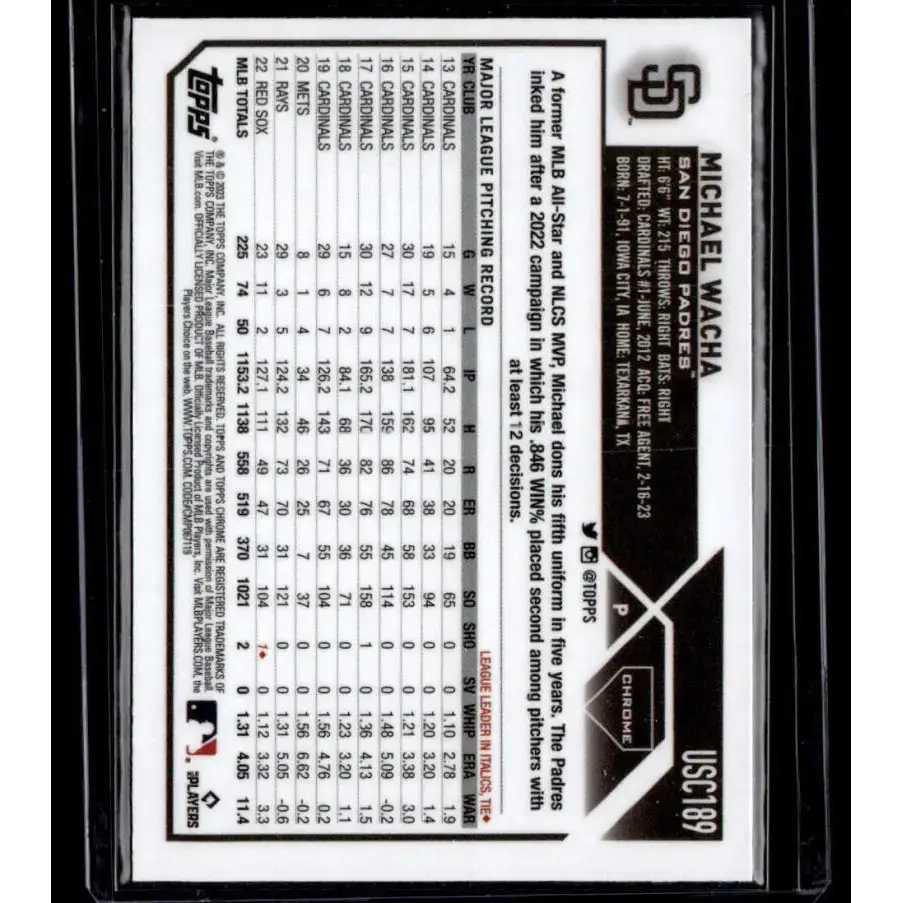 2023 Topps Chrome Update Refractor Pink #USC189 Michael Wacha NM-MT San Diego Padres Baseball Card - Baseball Card