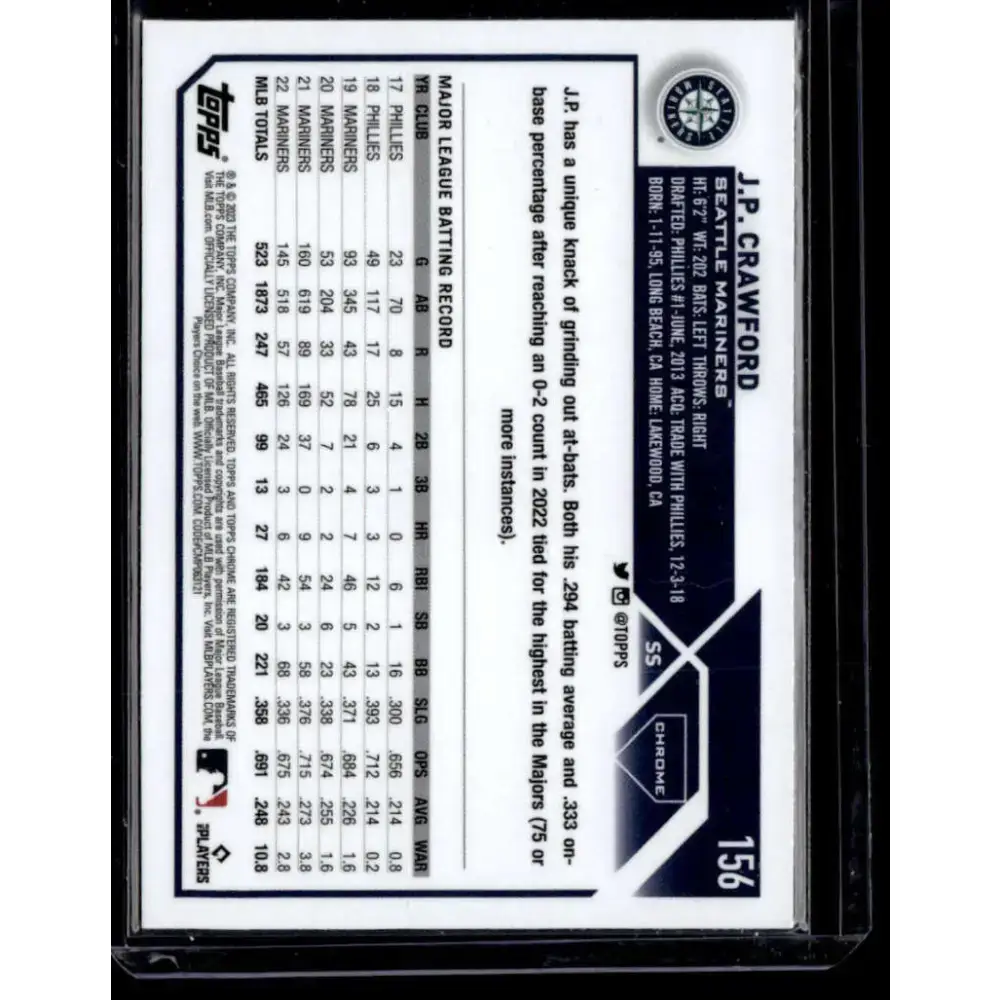 2023 Topps Chrome X-Fractor #156 J.P. Crawford NM-MT Seattle Mariners Baseball Card - Baseball Card Single