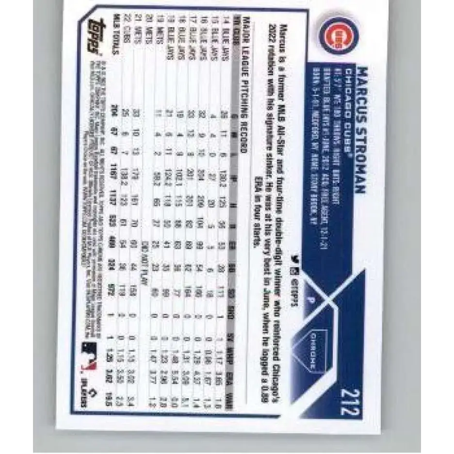 2023 Topps Chrome X-Fractor #212 Marcus Stroman NM-MT Chicago Cubs Baseball Card - Baseball Card Single
